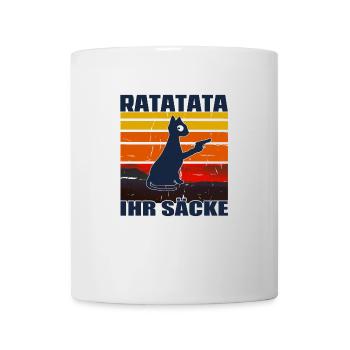 Ratatata Ihr Säcke - Vintage Crazy Cat Retro Tee - Tasse - Weiß - Vorne