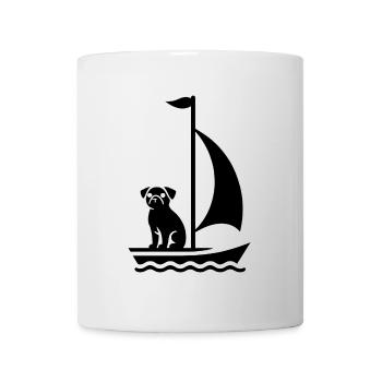 Mops im Boot Silhouette Segeln Minimalistisch - Tasse - Weiß - Vorne