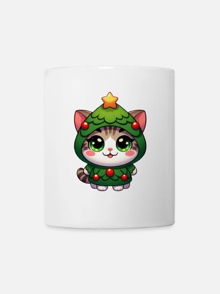 Skurrile Katze im Weihnachtskostüm Cartoon - Tasse - Weiß