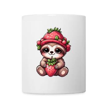 Süßer Faultier Erdbeer Cartoon Fruchtig Lustig - Tasse - Weiß - Vorne
