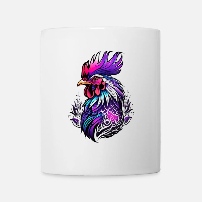 Coq coloré dans le style de tatouage - Mug blanc - blanc