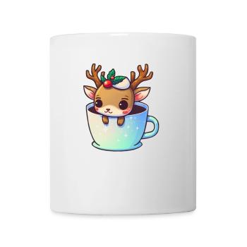 Süßes Weihnachtstier in einer Tasse - Rentier - Tasse - Weiß - Vorne