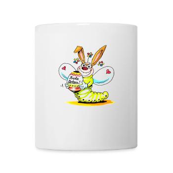 Frohe Ostern Blühwürmchen mit Osterhasen Ohren - Tasse - Weiß - Vorne