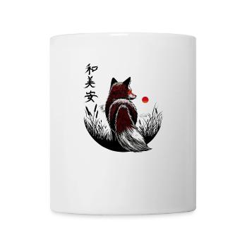 Kitsune Kawaii Japanese landscape - black kanji - Mug - white - Front