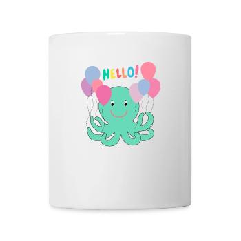 Krake Mit Luftballons sagt Hallo - Meer Spaß - Tasse - Weiß - Vorne