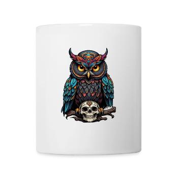 Dekorative bunte Eule mit Schädel - Tasse - Weiß - Vorne