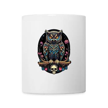 Dekorative bunte Eule mit Schädel - Tasse - Weiß - Vorne