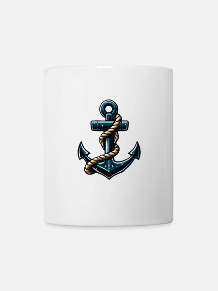 Anker in Petrol mit Seil - Tasse - Weiß