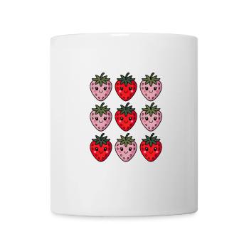 Kawaii Erdbeer Gesichter Muster - Tasse - Weiß - Vorne