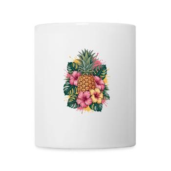 Tropical Pineapple Hibiscus Floral Graphic - Mug - white - Front