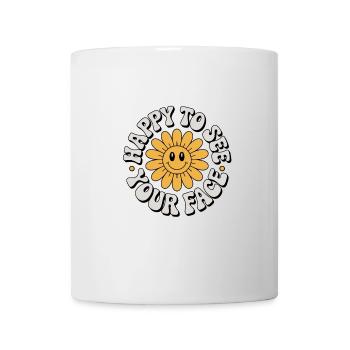 Fröhliche Retro Blume Happy to See You Gute Laune - Tasse - Weiß - Vorne