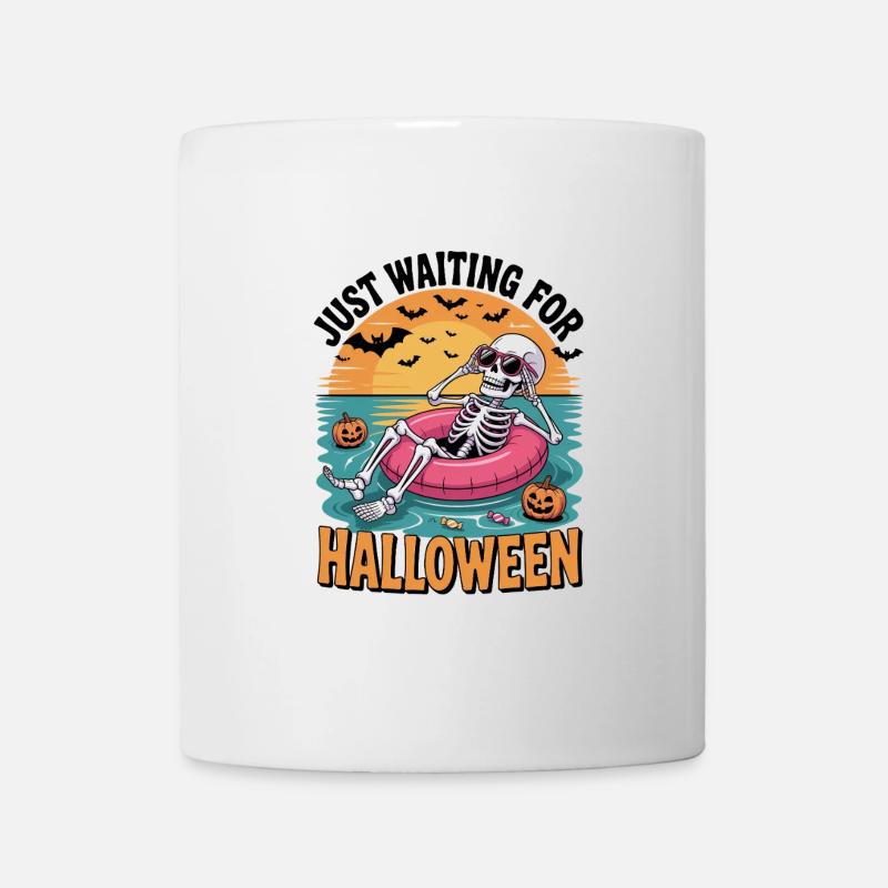 Waiting for Halloween Summer Skeleton in Pool - Mug - white