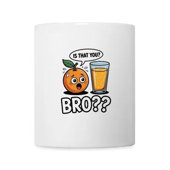 Orange und Saft: „Bist du das, Bro?“ Cartoon Meme - Tasse - Weiß - Vorne