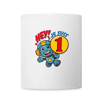 Un an petit robot mignon anniversaire d'enfant - Mug blanc - blanc - Devant