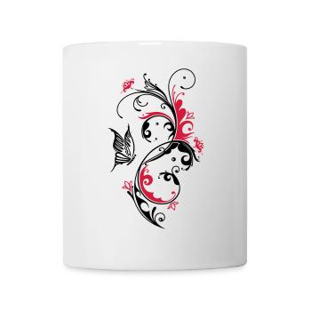 Beau motif floral abstrait avec un grand papillon. - Mug blanc - blanc - Devant