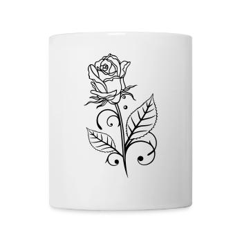 Rose mit Blättern - Tasse - Weiß - Vorne