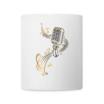 Retro Mikrofon mit Musiknoten. Microphon. Gold. - Tasse - Weiß - Vorne