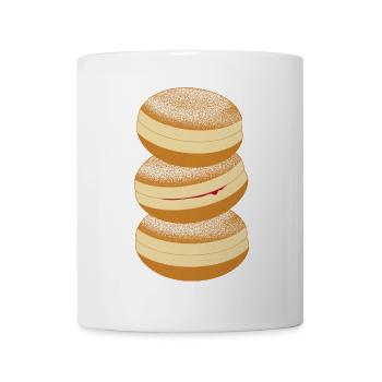 Drei Faschings Krapfen mit Puderzucker & Marmelade - Tasse - Weiß - Vorne