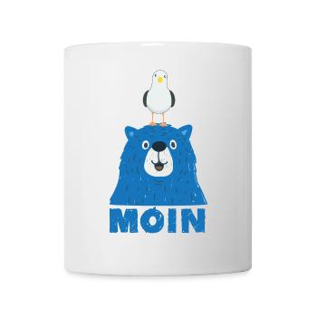 Blauer Bär mit Möwe Kopf Moin Hamburger Dialekt  - Tasse - Weiß - Vorne