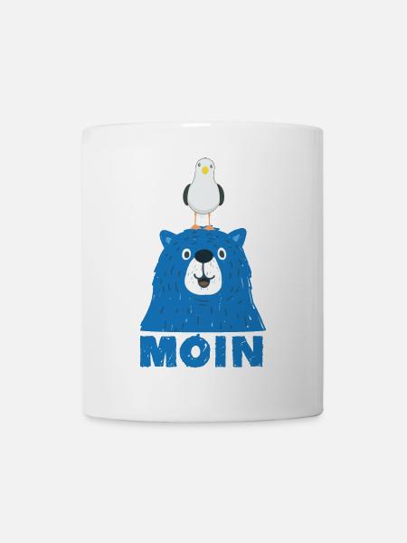 Blauer Bär mit Möwe Kopf Moin Hamburger Dialekt - Tasse - Weiß