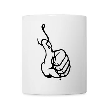 Anglerdaumen Thumbs up Nokidding Logo - Tasse - Weiß - Vorne