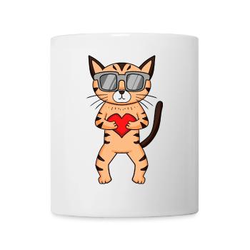 Maine Coon Katze mit Sonnenbrille und Herz - Tasse - Weiß - Vorne