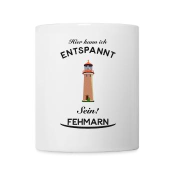 Urlaub und Entspannung auf Fehmarn, Zeichnung - Tasse - Weiß - Vorne