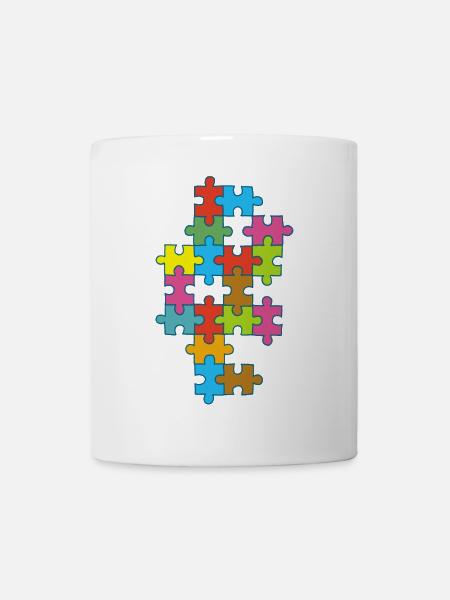 Mehrfarbiges, unvollständiges Puzzle - Tasse - Weiß