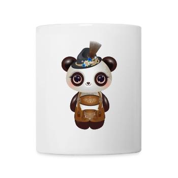Panda mignon en costume traditionnel avec chapeau et lederhosen - Mug blanc - blanc - Devant