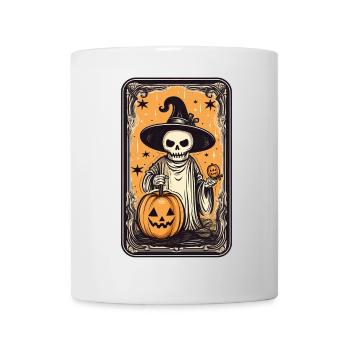 Carte squelette de sorcières de tarot à la citrouille - Mug blanc - blanc - Devant