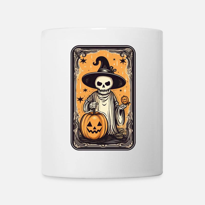 Tarot Witches Skeleton Card with Pumpkin - Mug - white