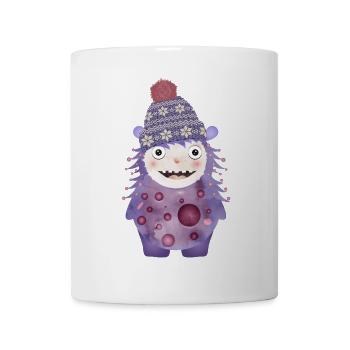 cute purple monster with winter hat - Mug - white - Front