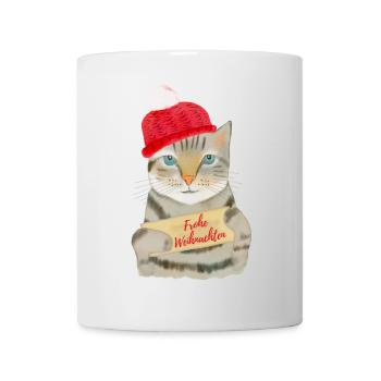 Süße Katze wünscht Frohe Weihnachten - Tasse - Weiß - Vorne
