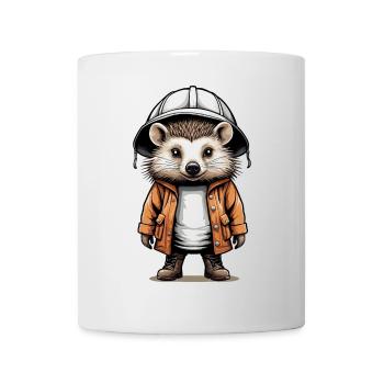 Cute hedgehog with expedition hat - Mug - white - Front
