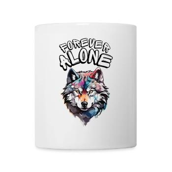 Ein farbenfrohes Wolfsporträt mit einer Botschaft - Tasse - Weiß - Vorne