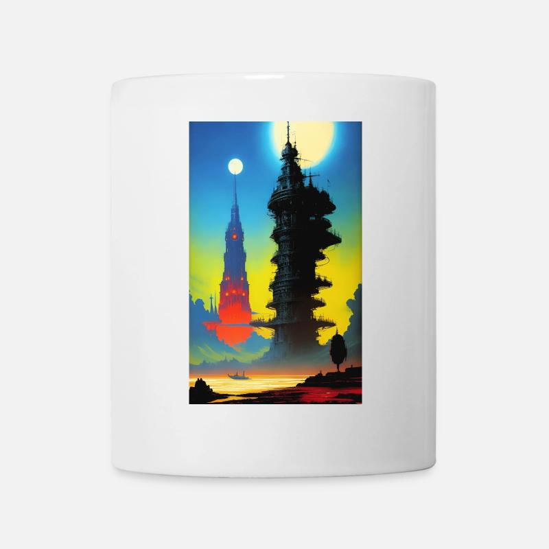 Futuristic skyline with moonlight - Mug - white
