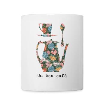 Un Bon Café Motif Retro Floral Vintage Grand Mère - Mug blanc - blanc - Devant