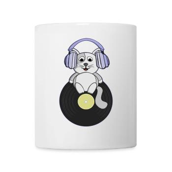 Nostalgisches Kätzchen, das Vinyl-Schallplatten liebt - Tasse - Weiß - Vorne