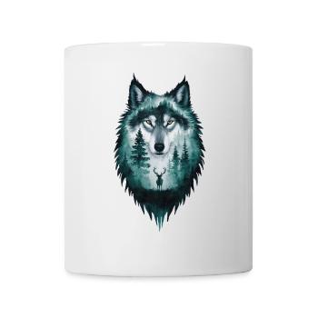 Silhouette de loup cerf Woodland cadeau - Mug blanc - blanc - Devant