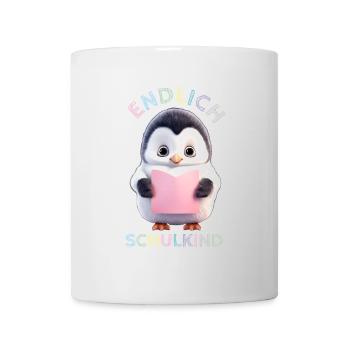 Kleiner Pinguin rosa | Endlich Schulkind - Tasse - Weiß - Vorne