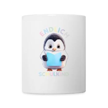 Niedlicher Pinguin mit Buch blau Endlich Schulkind - Tasse - Weiß - Vorne