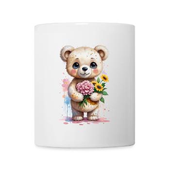 Kawaii Teddy Bear with Flowers - Adorable Watercol - Mug - white - Front