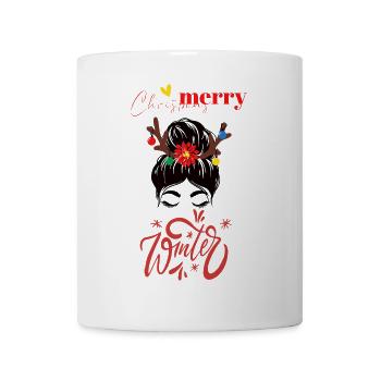 Winterzauber Kranz mit Rentierhörnern Ugly Sweater - Tasse - Weiß - Vorne
