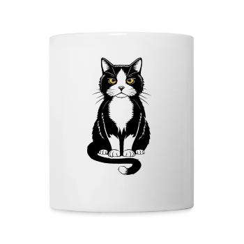 Illustration of a black and white cat with yellow eyes - Mug - white - Front
