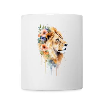 Floral Lion Portrait - A Regal Tapestry - Mug - white - Front