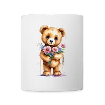 Cuddly Teddy with Flowers - Watercolor - Mug - white - Front