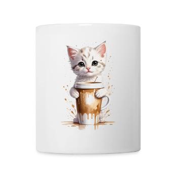 Cozy Kitten and Coffee Cup - Watercolor - Mug - white - Front