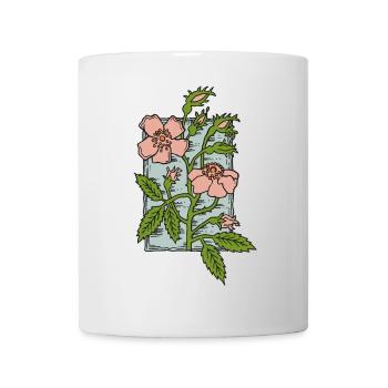Musk Rose, hand drawn Vintage style flower stamp - Mug - white - Front