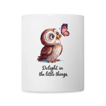 Hibou et papillon – Profitez des petites choses - Mug blanc - blanc - Devant