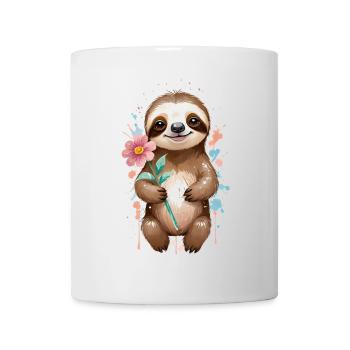 Flower Power Faultier - Aquarell - Tasse - Weiß - Vorne